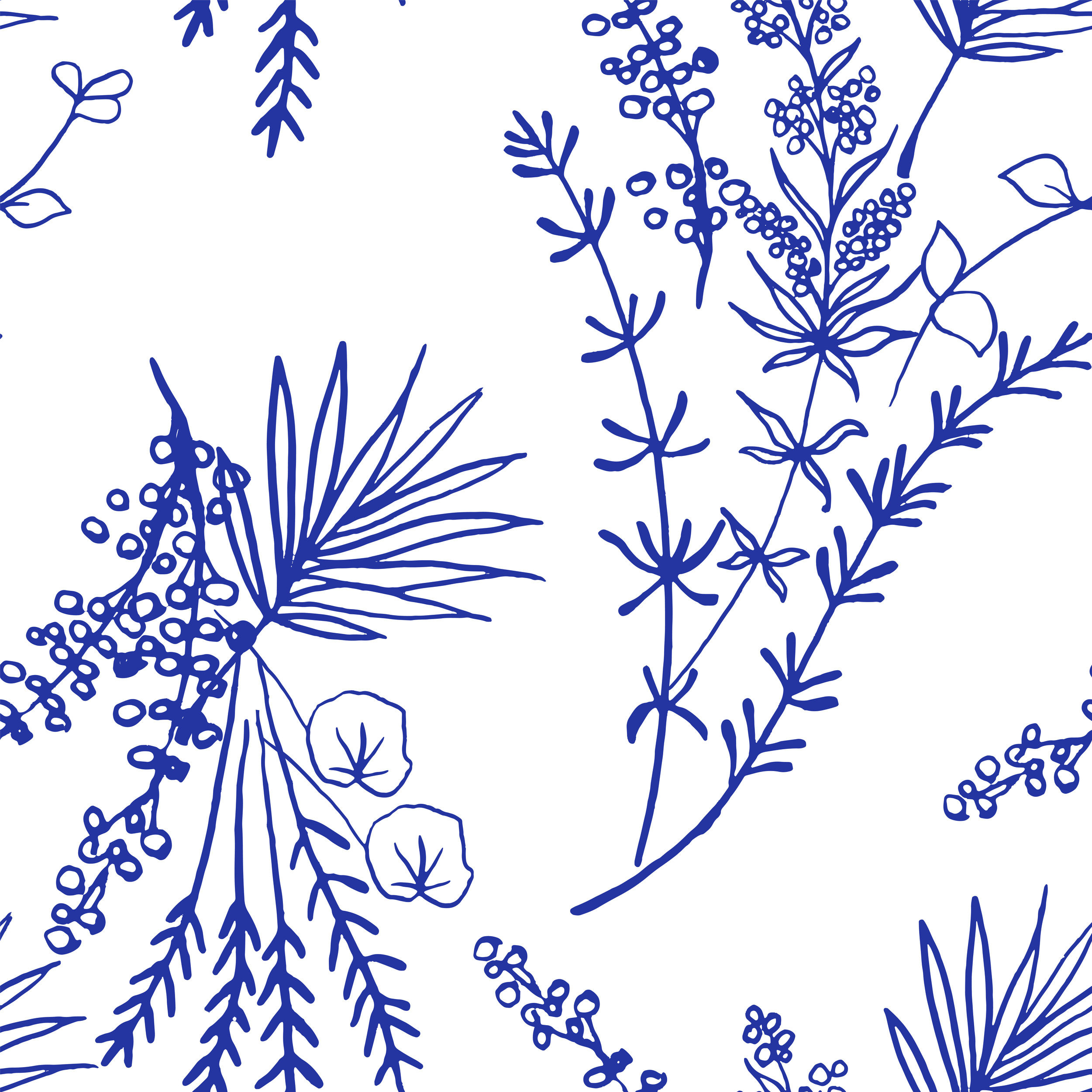 Seamless pattern with bouquet of Blue Herbs on white background.